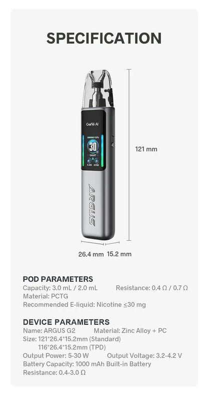 Voopoo Argus G2 Pod Kit – 30W, 1000mAh | Dubai UAE