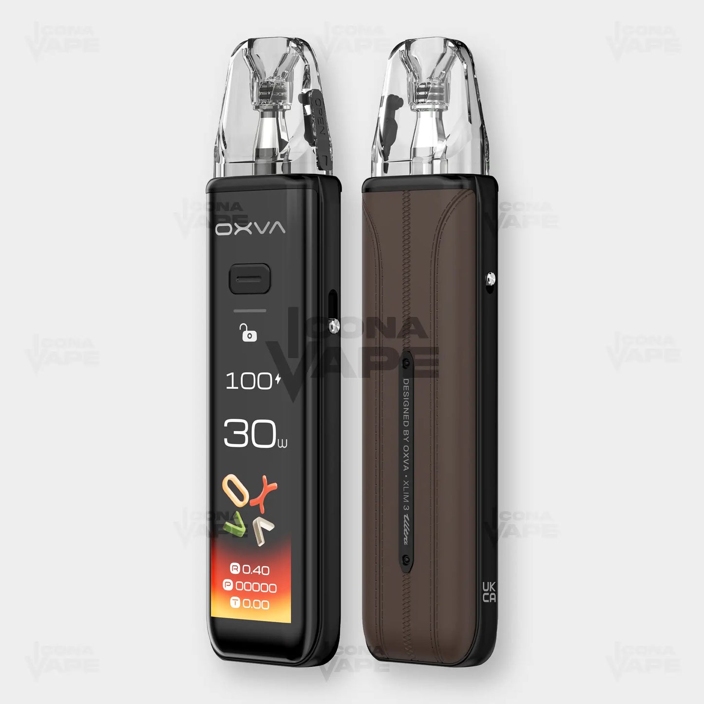 Oxva Xlim 3 Ultra mocha brown pod system front and back leather style vape device Pakistan