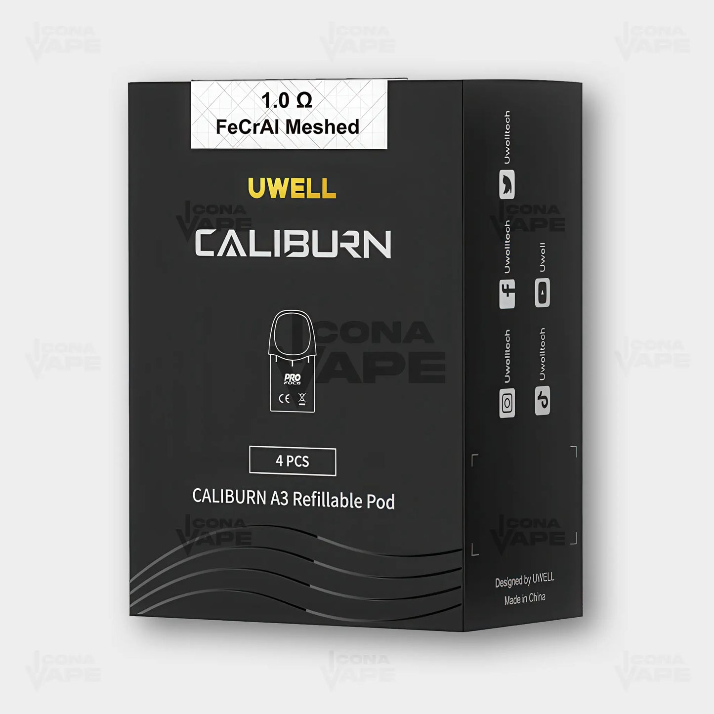 Uwell Caliburn A3 pods 1.0 ohm mesh 4 pack box - refillable cartridge packaging Pakistan